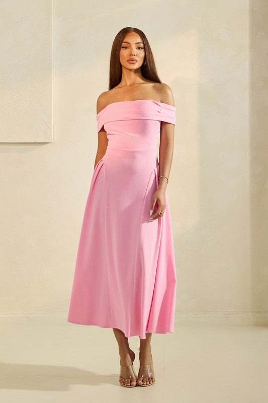 VICKY PLEATING FLARED MIDI DRESS