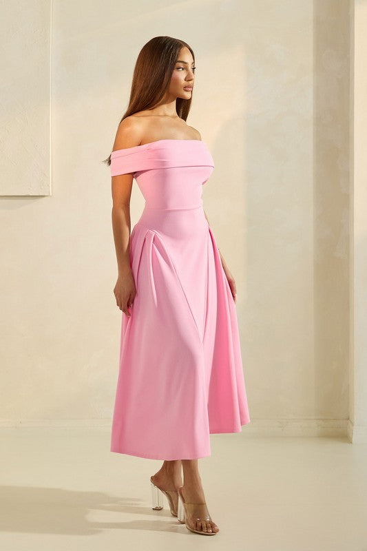 VICKY PLEATING FLARED MIDI DRESS