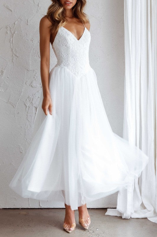 FLORAL EMBROIDERY CHIFFON SKIRT MIDI DRESS