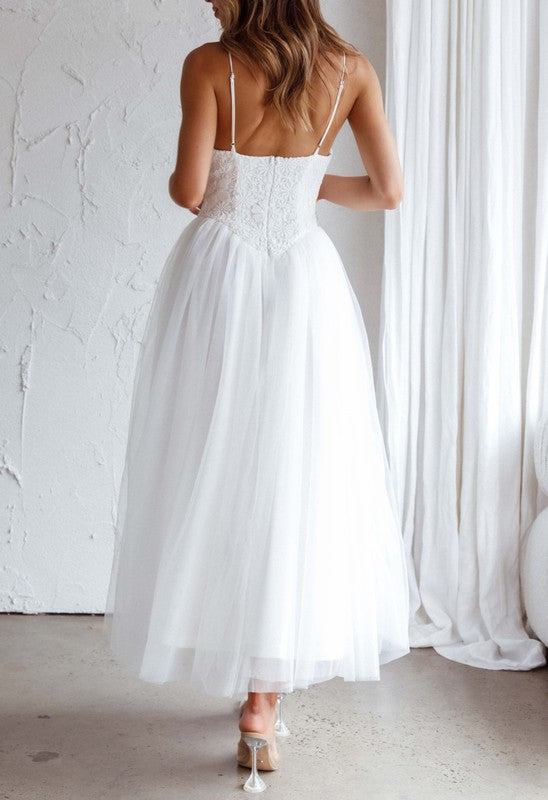 FLORAL EMBROIDERY CHIFFON SKIRT MIDI DRESS