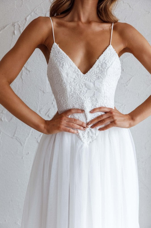FLORAL EMBROIDERY CHIFFON SKIRT MIDI DRESS