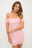 Solid Chiffon Back Tie Short Sleeve Ruffle Dress