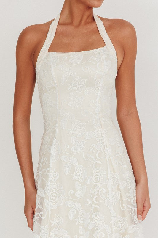 HALTER JACQUARD FLORAL MAXI DRESS