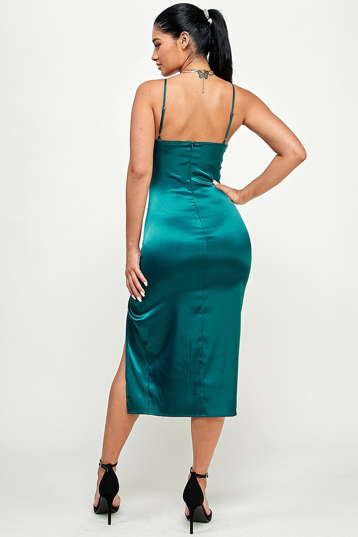 SATIN TIE FRONT MIDI DRESS