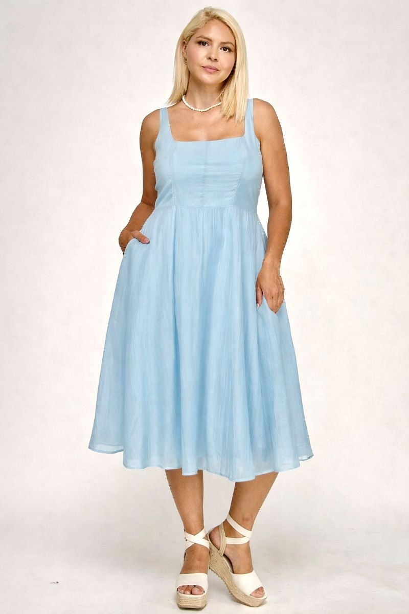 PLUS SQUARE NECK MIDI WITH POCKETS