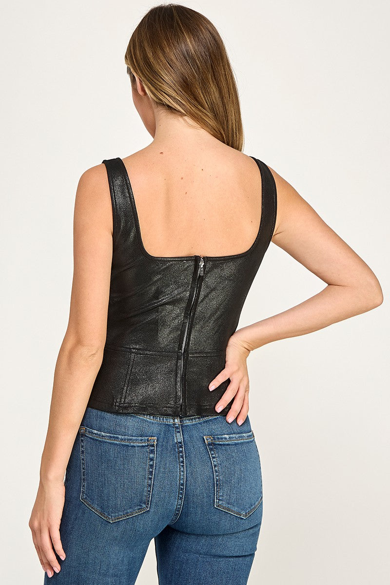 FAUX LEATHER TIE UP TANK