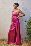 Champagne Cowl neck maxi dress with slit