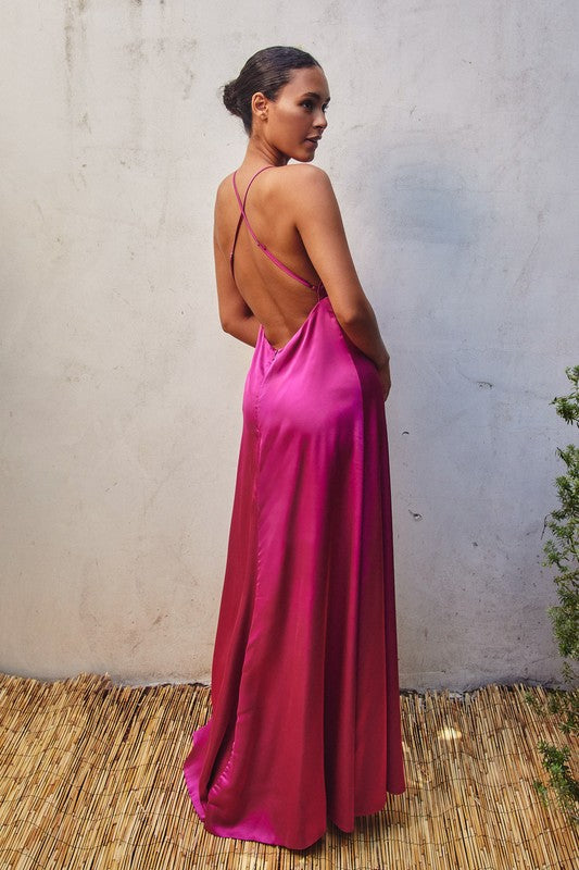 SATIN OPEN BACK MAXI DRESS